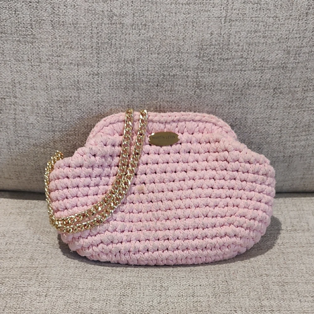 Martin Levin Handmade Crochet Woven Pink Bag w/Gold Hardware